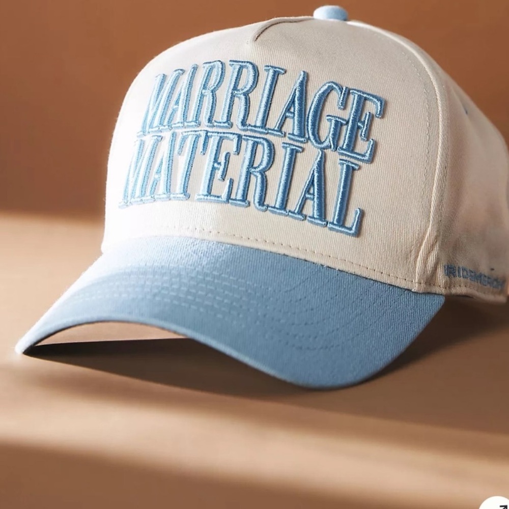 Cream and Blue Cap with Embroidered Text